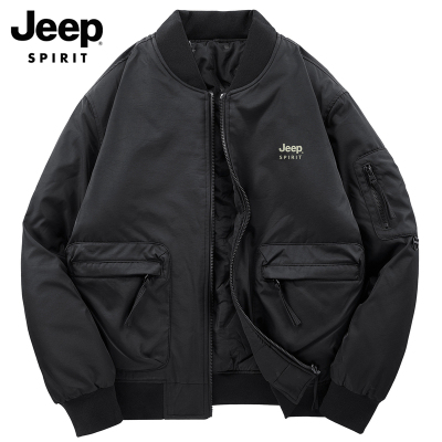 Jeep吉普双面穿飞行员棉衣外套男士冬季潮牌工装夹棉棒球领棉服男