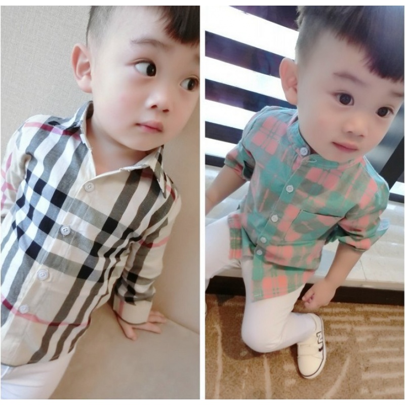 男童立领衬衫长袖2童装春装1修身3婴幼宝宝儿童4纯棉6格子衬衣5岁