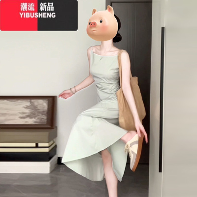 YIBUSHENG简单大方气质高级感显瘦吊带连衣裙子女季2024新款海边度假长裙