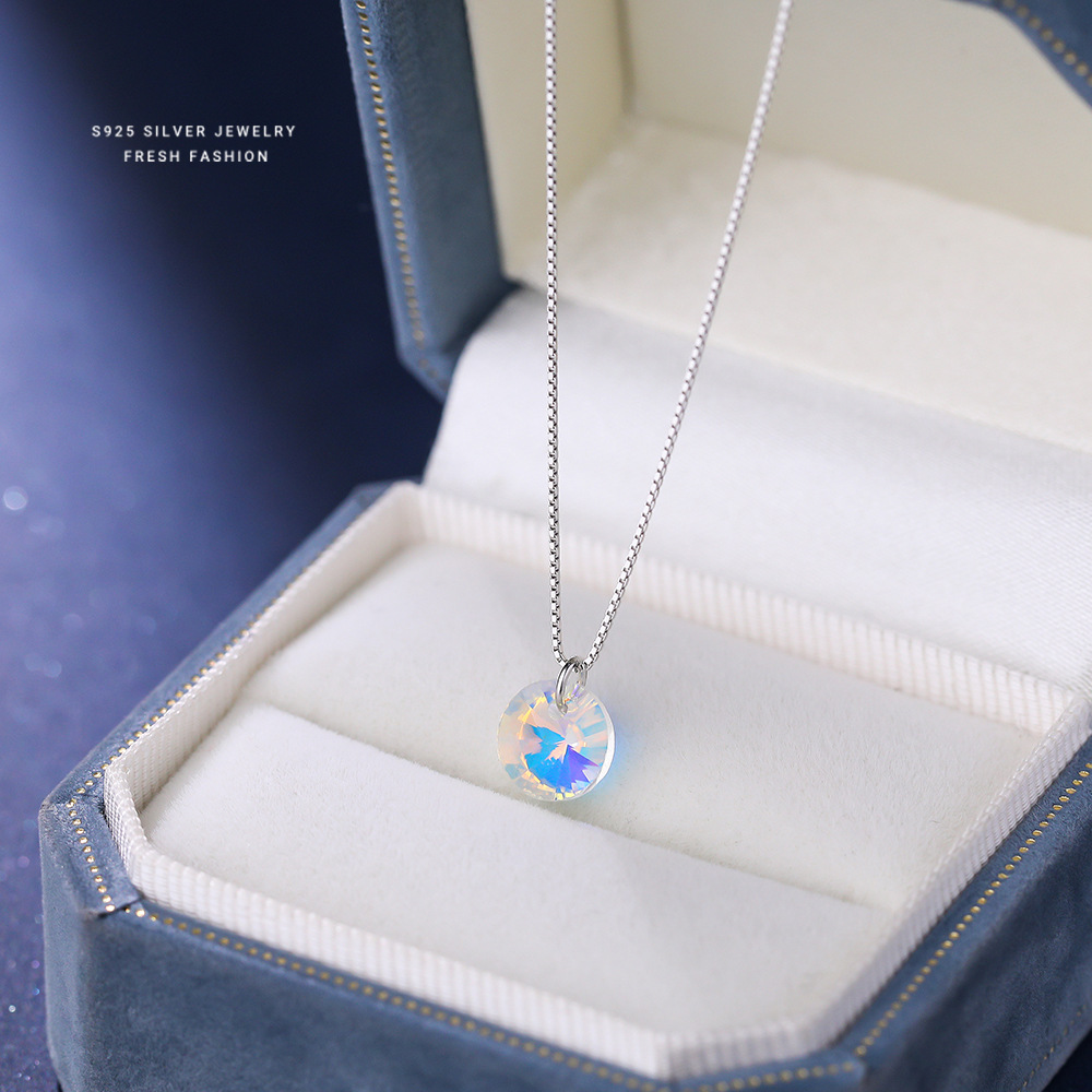 人鱼之泪S925纯银幻彩水晶项链小众设计轻奢高级感锁骨链气质项饰送女朋友老婆情人节七夕生日礼物
