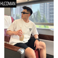 HLCOMANins美式复古字母简约短袖T恤男夏季正肩宽松小领口半袖上衣潮