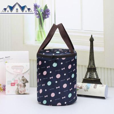 圆形保温饭盒袋保温袋带饭的手提袋子帆布便当包加厚铝箔饭盒包包 三维工匠收纳包