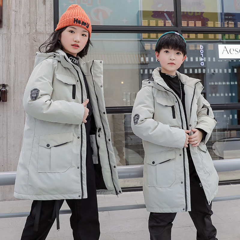 JPDUN吉普盾儿童羽绒服男童中长款加厚2023新款中大童冬女童童装韩版洋气外套