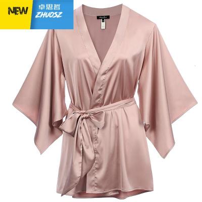 法式睡衣女浴袍新娘晨袍绸薄款性感骚睡裙睡袍两件套春卓思哲
