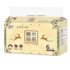 清风 原生木浆软包抽纸 3层 6包*6提100抽无香无印花中规格大箱装