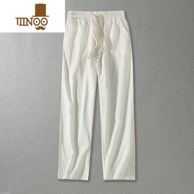 YANXU胖子大码亚麻长裤男中国风加肥加大宽松阔腿直筒裤肥佬棉麻休闲裤
