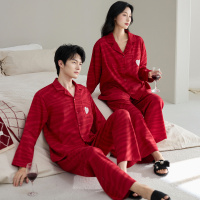 情侣睡衣春秋冬季棉质本命年喜庆结婚红色一男士一女士家居服套装_288