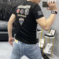 年夏季新款徽章刺绣圆领半袖男潮牌修身简约时尚男装上衣_523