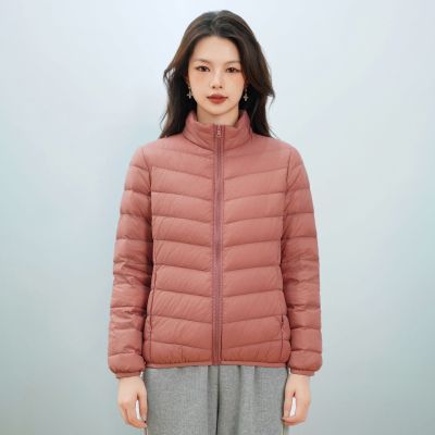 女式新国标90绒简约羽绒纯色女立领女装轻薄款羽绒服女士