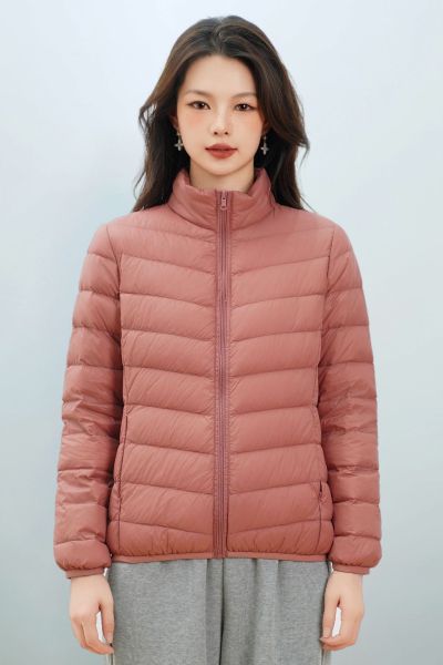 女式新国标90绒简约羽绒纯色女立领女装轻薄款羽绒服女士