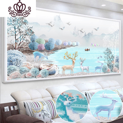 封后5d钻石画2019新款麋鹿客厅满钻点贴钻十字绣钻石绣简约现代砖石画亮钻全贴200×80CM进口树脂钻