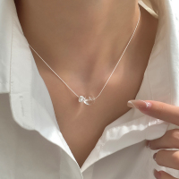 s925纯银白水晶项链简约百搭气质锁骨链颈链学生党银饰高级感送女朋友老婆情人节七夕生日礼物