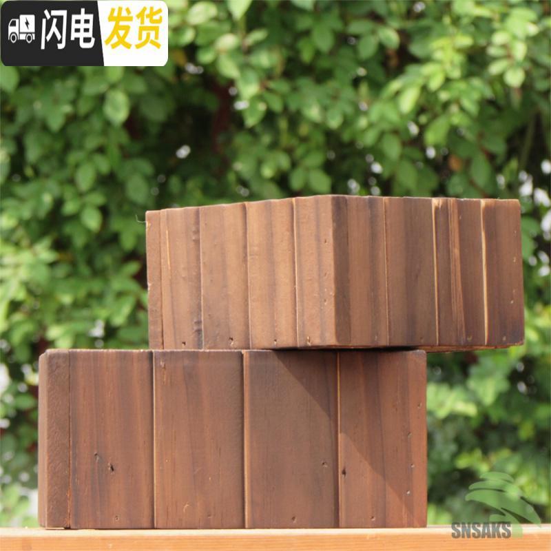 三维工匠复古桌面木质花盆阳台正方形花器收纳盒多肉花盆木盒微景观花盆 默认无孔发货如需打孔请备注 大花盆容器