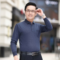 秋季真口袋商务休闲宽松版中年男士长袖纯色简约T恤男百搭polo衫