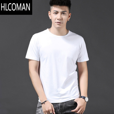 HLCOMAN莫代尔冰丝短袖T恤男装夏季纯色白圆领潮流打底衫上衣服半袖