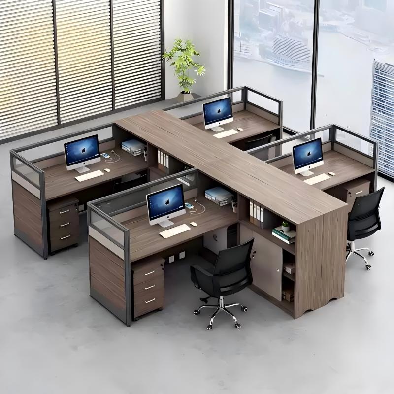 易企采 四人位含柜不含椅 屏风工位员工财务职员办公桌280*310*110CM 单位:套