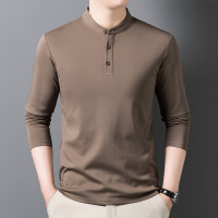 纯色立领长袖中青年男士T恤秋冬季新款年轻爸爸装百搭男装上衣