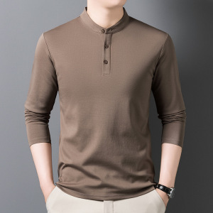 纯色立领长袖中青年男士T恤秋冬季新款年轻爸爸装百搭男装上衣