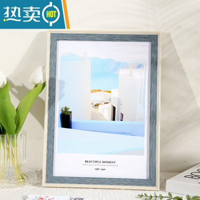 敬平莫兰迪相框挂墙北欧风画框装裱A3a4展示架免打孔4k8k四开油画外框 生动蓝白 A4挂摆两用[可放21*29.7cm