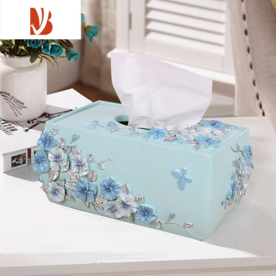 三维工匠纸巾盒家用客厅茶几收纳盒欧式餐巾纸盒创意卧室摆件卫生间抽纸盒 浪漫庄园蓝