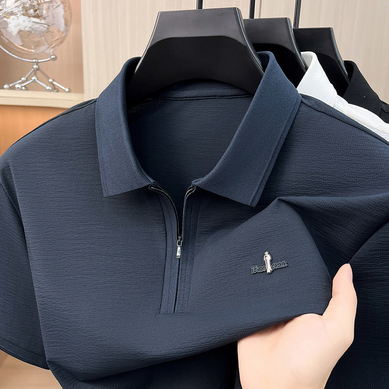 夏季新款男士休闲简约商务时尚轻薄舒适透气青年翻领短袖T恤