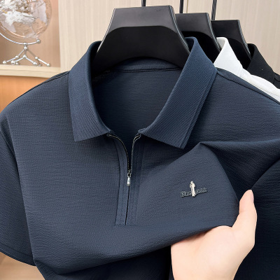 夏季新款男士休闲简约商务时尚轻薄舒适透气青年翻领短袖T恤