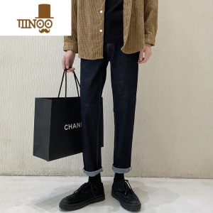 YANXU小直筒牛仔裤男潮高街痞帅男款裤子感修身小脚休闲裤