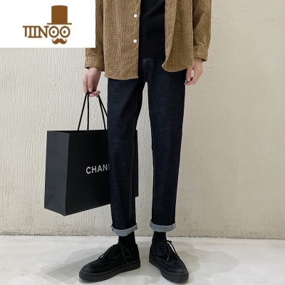 YANXU小直筒牛仔裤男潮高街痞帅男款裤子感修身小脚休闲裤