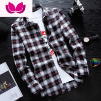 七斓冬季格子长袖衬衫男士韩版修身加绒衬衣潮流男装日系痞帅保暖男生