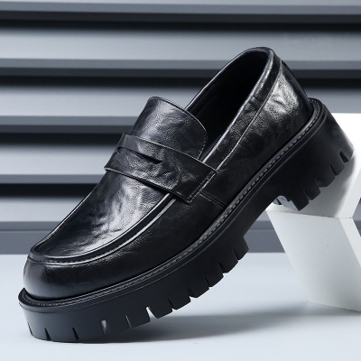 巴黎厚底德比鞋男高级感增高休闲皮鞋英伦通勤透气正装大头乐福鞋_0573