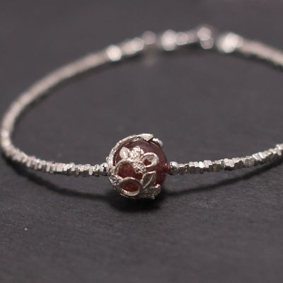 碎银几两手链纯银轻奢高级小众碎银子送闺蜜简约古风草莓晶手串女送女朋友老婆情人节七夕生日礼物