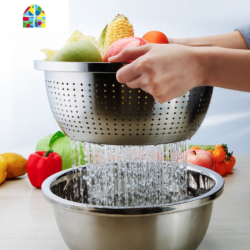 食品级304不锈钢盆漏盆家用厨房洗菜盆沥水淘菜盆子洗菜蓝 FENGHOU 304深盆18cm洗菜篮洗菜篮