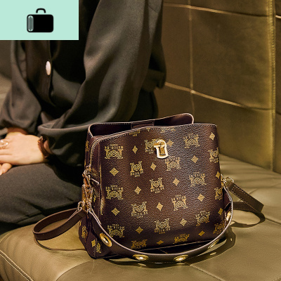 新款2020春季女包ins百搭斜挎包时尚复古印花大容量单肩水桶包潮NEW LAKE女斜挎包