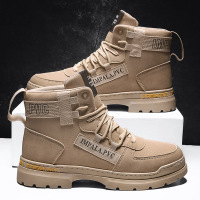 新款高帮增高男鞋运动休闲工装靴复古纯色马丁靴工作鞋潮鞋