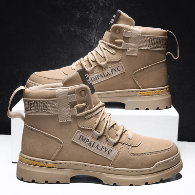 新款高帮增高男鞋运动休闲工装靴复古纯色马丁靴工作鞋潮鞋