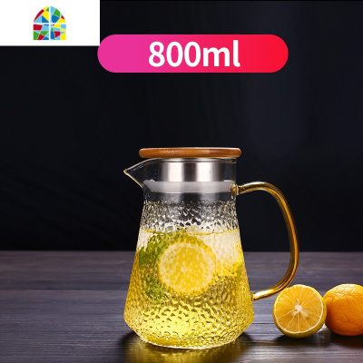 凉水壶玻璃水壶冷水壶耐热凉水杯可高温玻璃防爆壶家用扎壶 FENGHOU 1500m水壶l+带把锤纹杯2只