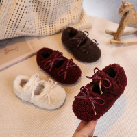 年秋冬季韩版儿童蝴蝶结毛绒绒童鞋女童加绒毛毛鞋女宝宝棉鞋