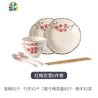 日式和风碗碟套装家用2/4人陶瓷碗筷盘子碗网红餐具ins风情侣碗盘 FENGHOU 22头雪花秞-玉雪蓝心
