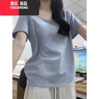 YIBUSHENG正肩纯色U领短袖T恤女韩版宽松显瘦半袖上衣简约休闲百搭体恤衫