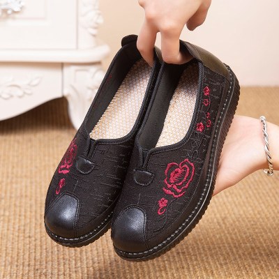 述雅春秋新款中老年人妈妈鞋老北京布鞋女平跟舒适软底轻便奶奶鞋