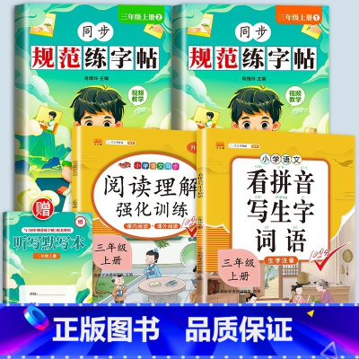 [4册+听默写本]练字帖+阅读理解+看拼音 三年级上 [正版]三年级上册字帖每日一练同步练字帖语文人教版小学生3规范课课