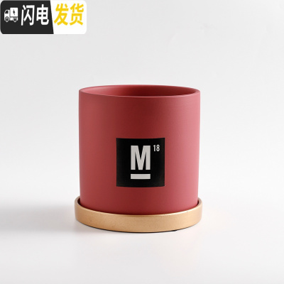 三维工匠|陶瓷小花盆多肉绿植花盆创意个性北欧风格ins风直筒带托盘 珊瑚红色(配托盘) 14cm花盆容器
