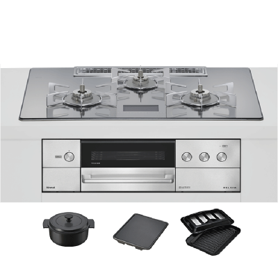 日本代购林内DELICIA75(电源版 带汤锅 )燃气灶嵌入式天然气RHS72W38M13VNSTW铂金镜面24年最新款