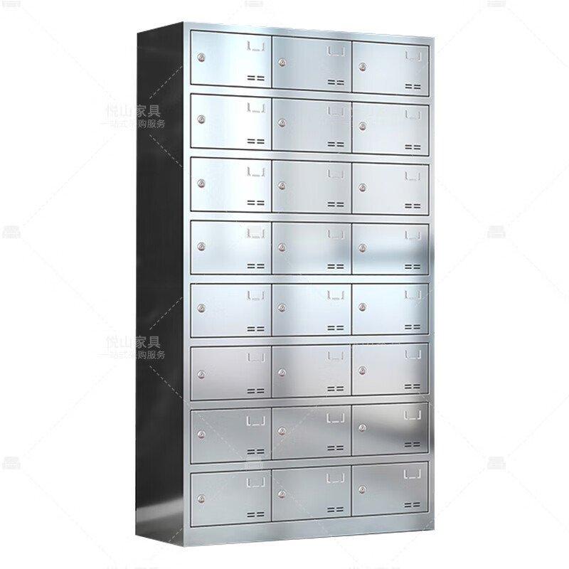 悦山不锈钢餐盘柜食堂员工多门储物柜201不锈钢24门钥匙锁YSOA11FO24MP201Y