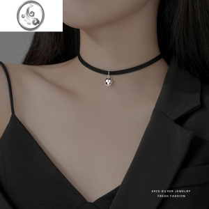 JiMi黑色项圈颈带choker颈链s925银项链2022年新款女夏小众ins锁骨链 白金色