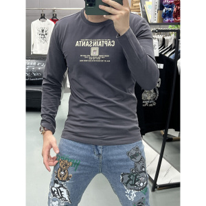 青年新款上衣时尚潮流字母T恤套头男装长袖修身百搭休闲个性打底t