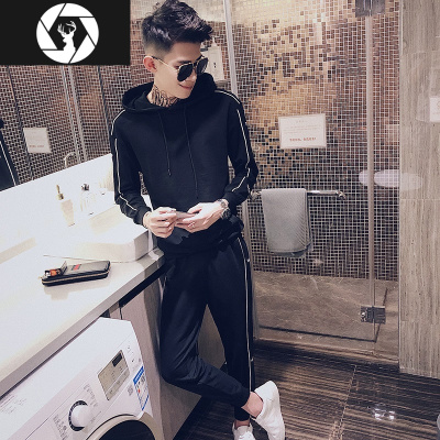 HongZun卫衣男套装春秋季社会小伙帅气休闲服韩版潮流修身网红潮牌两件套其他套装