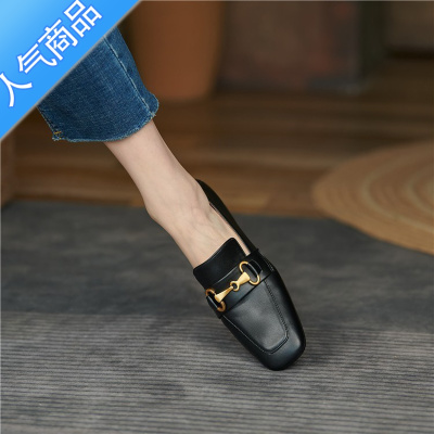 SUNTEK软软软~!巨舒服!英伦风金属扣低跟乐福鞋一脚蹬软底单鞋女