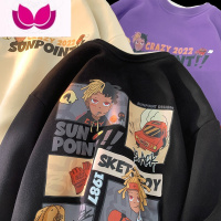 七斓美式黑色套头卫衣男潮牌无帽圆领欧美hiphop情侣厚外套