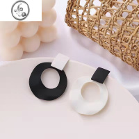 JiMi黑白撞色耳钉~ins冷淡风气质不对称耳环女百搭圆形复古耳饰潮耳夹